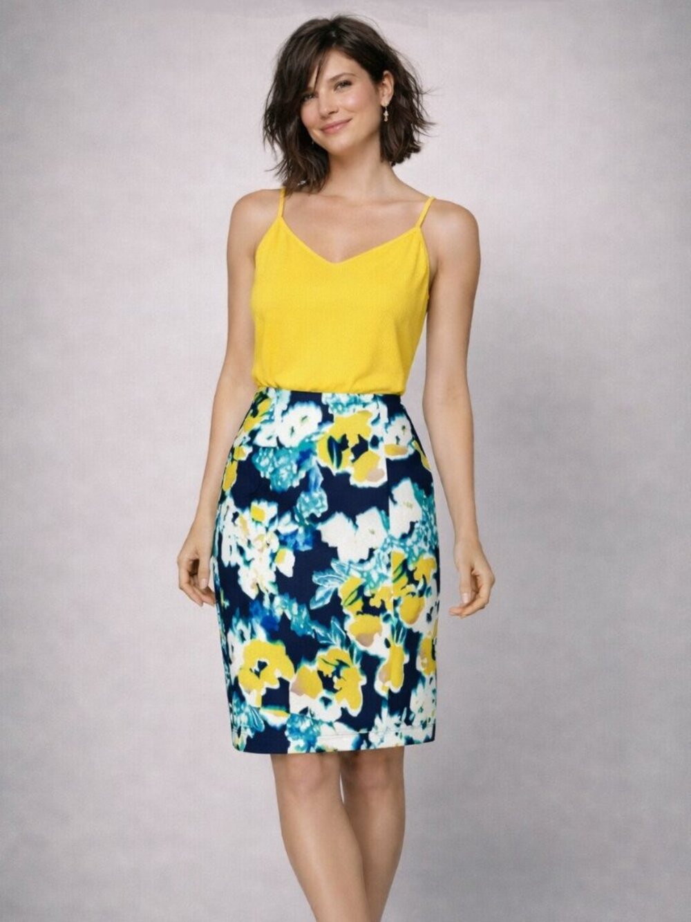 Lysse Charity Watercolor  Flower Smoothing Stretch Pencil Skirt